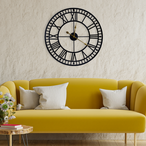Oversized Round Metal Wall Clock, Large 32" Black Roman Numeral Silent Non Chime Clock, Home Office Decor-Sona Casa