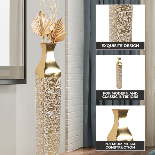 Modern Decorative Metal Tall Vase, Gold Living Room Decor, 42" Pots for Pampas Grass