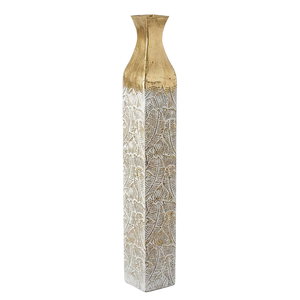 Modern Decorative Metal Tall Vase, Rustic Weathered Finish, Handmade Gold Living Room Decor, 35" Pots for Pampas Grass-Sona Casa
