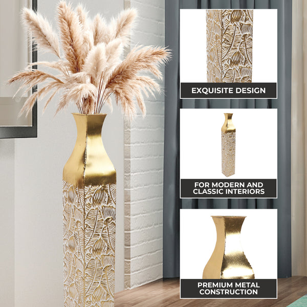 Modern Decorative Metal Tall Vase, Gold Living Room Decor, 35" Pots for Pampas Grass