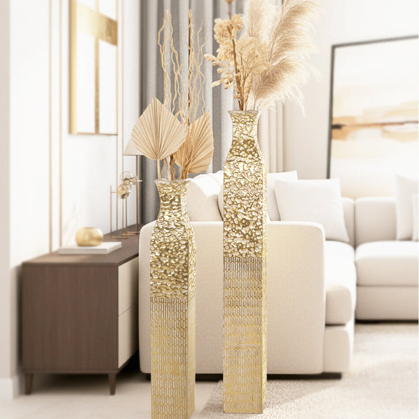 Tall Metal Vases, Extra Large Decorative Floor Vase Set, 42" and 35" Large Flower Pots for Pampas Grass, Home Living Room Decor-Sona Casa