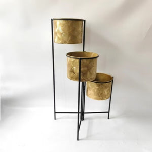 Indoor Metal Planters, 32" Golden Living Room Patio Decor, 3-Tier Rustic Farmhouse Planter-Sona Casa