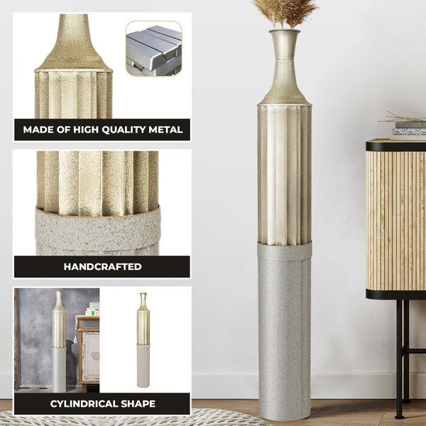 Decorative Metal Tall Floor Vase, 42" High Indoor Decor, Handcrafted Gold Accent Home Office Pot for Pampas Grass