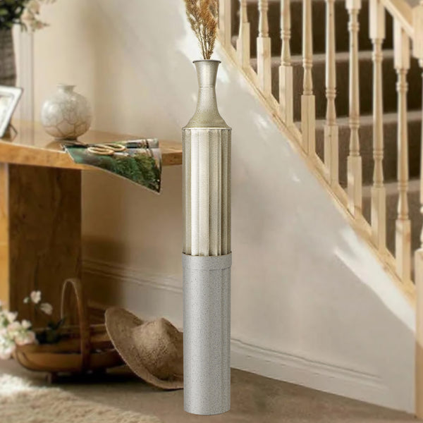 Decorative Metal Tall Floor Vase, 42" High Indoor Decor, Handcrafted Gold Accent Home Office Pot for Pampas Grass