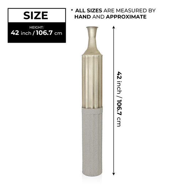 Decorative Metal Tall Floor Vase, 42" High Indoor Decor, Handcrafted Gold Accent Home Office Pot for Pampas Grass