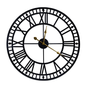 Oversized Round Metal Wall Clock, Large 32" Black Roman Numeral Silent Non Chime Clock, Home Office Decor-Sona Casa