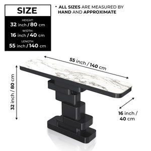 Modern 55" Console Table, High Quality White Marble Top, Matte Black Metal Steel Frame by Sona Casa