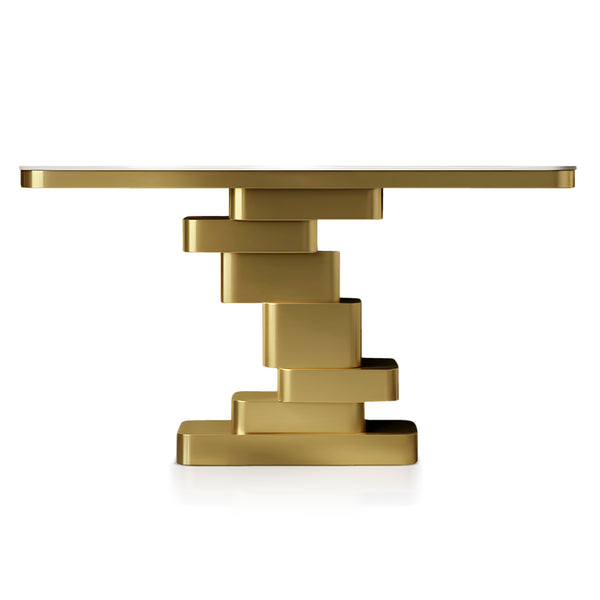 Modern 55" Golden Console Table, High Quality White Marble Top Metal Stainless Steel