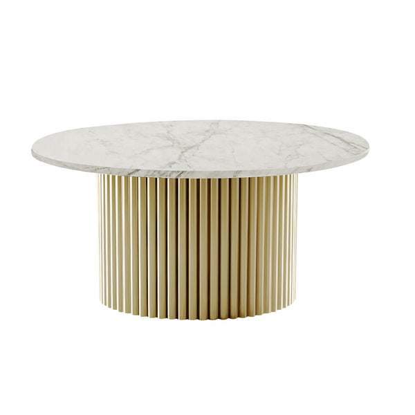 Modern Round Coffee Table Set 35" and 20" Centerpiece, Marble Surface, Metal Gold Frame