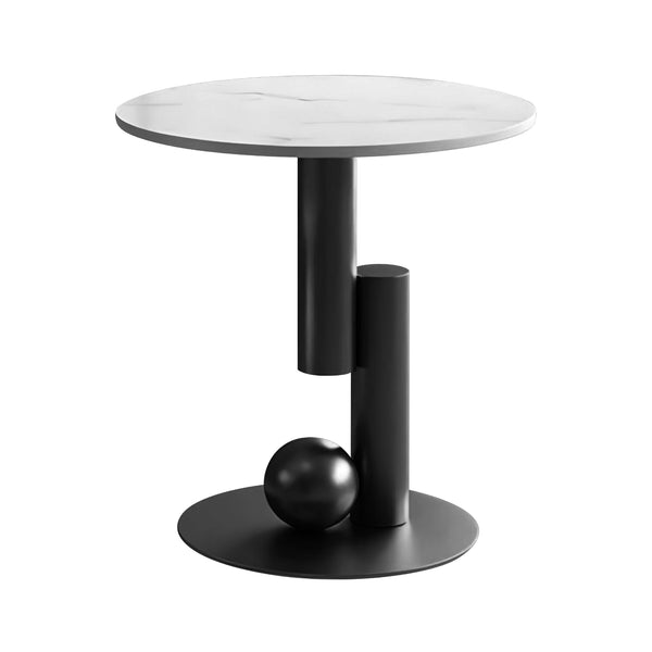 Modern Round Corner Table, 16" Side Table, White Marble Top, Metal Matte Black Frame, Centerpiece