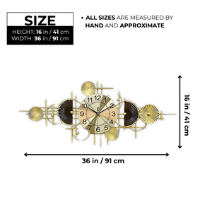 Oversized Gold Silent Wall Clock 36" Wide Extra Large Metal Home Office Wall Decor, Silent Analog Decorative Clock by Sona Casa