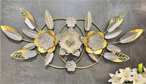 Large Gold Metal Wall Decor, Flowers and Leaves-Sona Casa