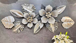 Large Silver Metal Wall Sculpture, Modern Textured Floral Design-Sona Casa