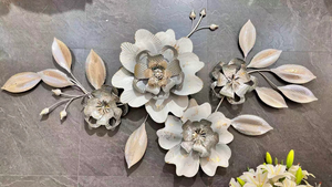 Large Metal Wall Sculpture, Silver Floral Design-Sona Casa
