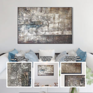Impasto Painting, 47" Abstract Gray Framed Artwork, Home Office Wall Decor by Sona Casa