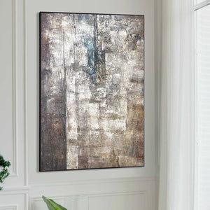 Impasto Painting, 47" Abstract Gray Framed Artwork, Home Office Wall Decor by Sona Casa