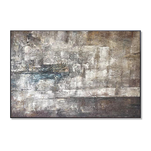 Impasto Painting, 47" Abstract Gray Framed Artwork, Home Office Wall Decor