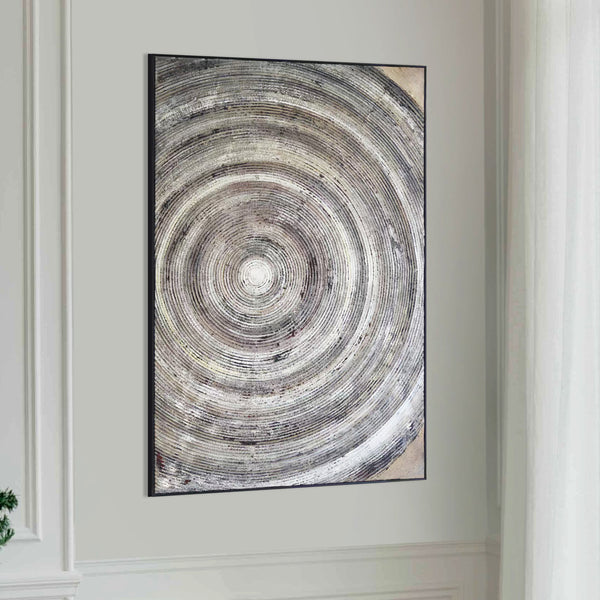 Handmade Gray Circular Wall Art Decor, 47" Impasto Painting Living Room Wall Accent
