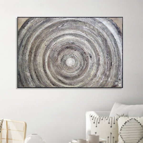 Handmade Gray Circular Wall Art Decor, 47" Impasto Painting Living Room Wall Accent