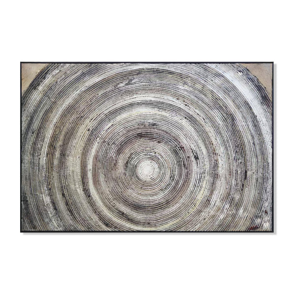 Handmade Gray Circular Wall Art Decor, 47" Impasto Painting Living Room Wall Accent