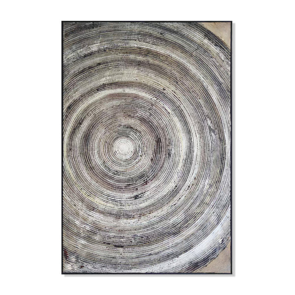 Handmade Gray Circular Wall Art Decor, 47" Impasto Painting Living Room Wall Accent