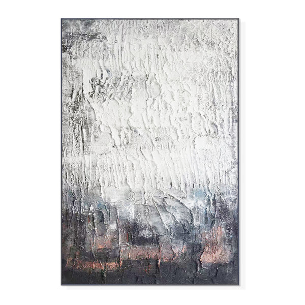 Handmade White Black Thick Textured Impasto Painting, 47" Wall Art Decor for Home by Sona Casa