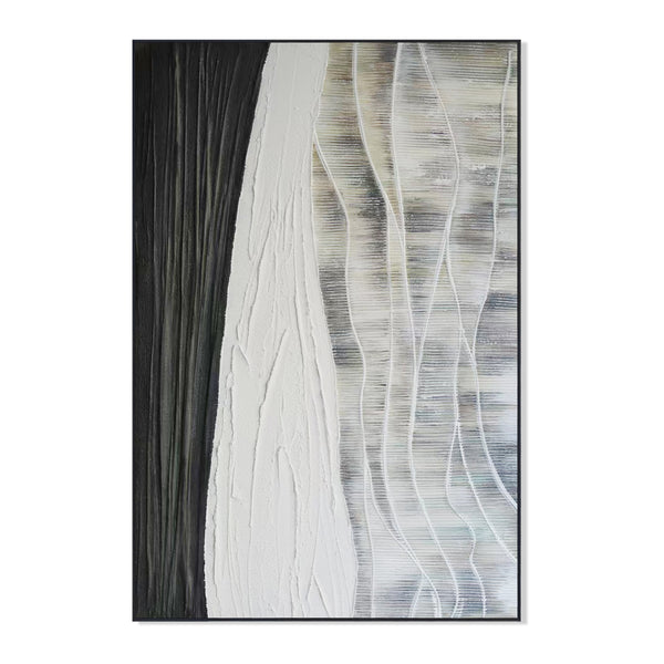 Gray Black Abstract Textured Impasto Painting, 47" Framed Wall Art Decor by Sona Casa