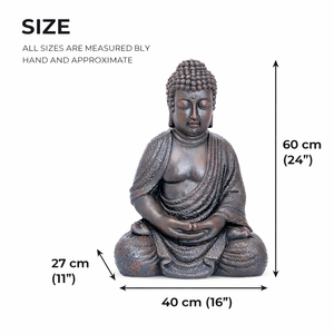 Tall Buddha Statue, Large 24" Temple Indoor Outdoor Sculpture, Living Room Garden Patio Statuary Decor - Accent Collection