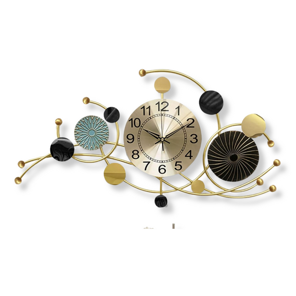 Gold Silent Wall Clock for Home or Office, 31" Wide Metal Battery Operated Clock, Modern Abstract Oversized Wall Decor by Sona Casa