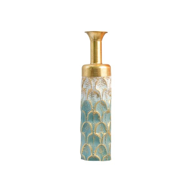 Rustic Elegance Handcrafted Tall Metal Floor Vase, Gold & Green, 26-Inch For Pampas & Dry Flowers