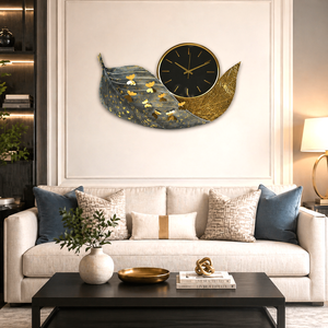 Large Gold and Blue Butterfly Wall Clock with Elegant Metallic Finish, Decorative Home Accent, 87x60x7 cm