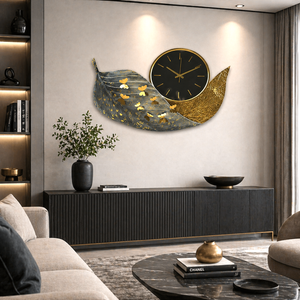 Large Gold and Blue Butterfly Wall Clock with Elegant Metallic Finish, Decorative Home Accent, 87x60x7 cm
