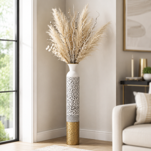Modern Metallic Gold Silver White Tall Vase 13.5x13.5x95.5CM Elegant Home Decor Accent - Accent Collection