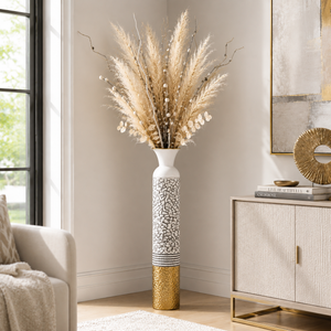 Modern Metallic Gold Silver White Tall Vase 13.5x13.5x95.5CM Elegant Home Decor Accent - Accent Collection