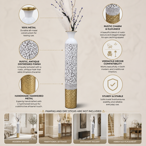 Modern Metallic Gold Silver White Tall Vase 13.5x13.5x95.5CM Elegant Home Decor Accent - Accent Collection
