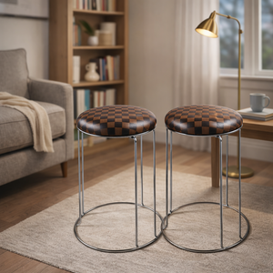 2 Piece Brown Stool with Silver Stand by Sona Casa