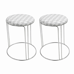 2 Piece White Stool with Silver Stand by Sona Casa
