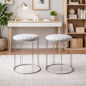 2 Piece White Stool with Silver Stand by Sona Casa