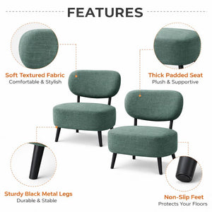 2 Pcs Set of Comfortable Green Fabric Accent Chairs for Lounge, Home, Office, Hotel Decor by Sona Casa