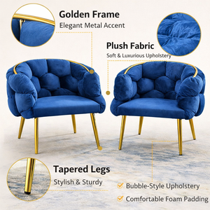 Set of 2 Royal Blue Velvet Accent Bubble Chairs, Glam Gold Frame, Home Office Hotel Lounge Bar Living Room Decor by Sona Casa