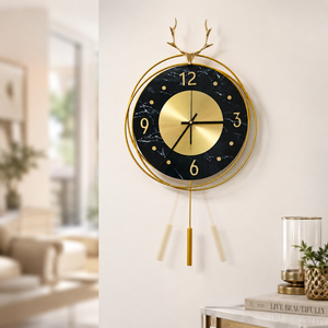 Vertical Gold and Black Silent Pendulum Wall Clock, 22" Modern Decorative Clock for Home, Office, Living Room, Bedroom