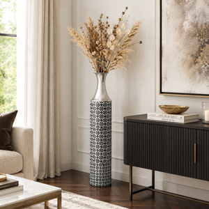 Tall Modern Silver Metal Vase for Elegant Home Decor, 14x14x95 cm by Sona Casa