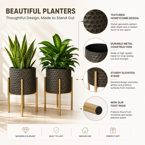 Set of 2 Large Industrial Metal Planters Matte Black Finish Modern Indoor Outdoor Decor