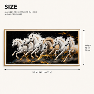 Seven White Horses Wall Art with Crystals, Modern 70x140 cm Premium Home Decor Canvas Painting