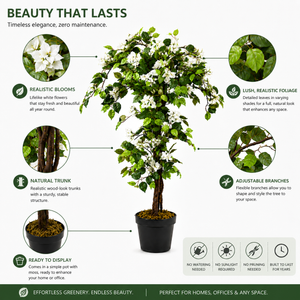 5ft White Artificial Bougainvillea Tree with Green Foliage and Stable Base for Indoor & Outdoor Home Office Decor