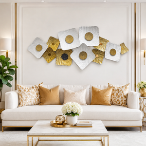Large White and Gold Metal Wall Sculpture, Modern Geometric Horizontal Wall Art, 126×53 cm Home Office Decor-Sona Casa