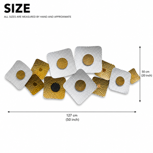 Large White and Gold Metal Wall Sculpture, Modern Geometric Horizontal Wall Art, 126×53 cm Home Office Decor-Sona Casa