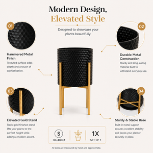 Black and Gold Metal Planter Stand for Indoor Home Decor, Modern Minimalist Flower Pot Holder