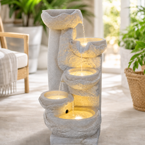 Tall 4-Tier White Indoor Water Fountain with LED Lights – Modern Minimalist Home Decor Accent