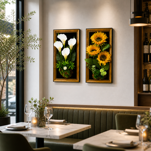 Set of 2 Floral 3D Botanical Wall Sculptures, Artificial White and Green Botanical Wall Decor, 23x45cm